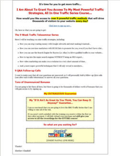 Product picture 9 Week Traffic Teleseminar Series (PLR)